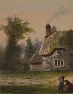 Two Figures Outside a Cottage by Alfred Jacob Miller