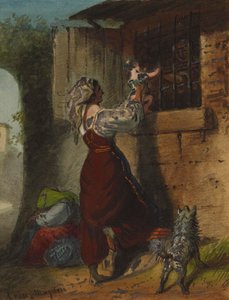 Woman Lifting Infant to Cell Window by Alfred Jacob Miller