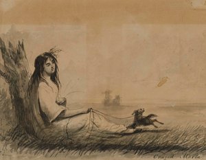 Women Reclining with Leashed Dog (from Laurence Sterne, A Sentimental Journey, 1768) by Alfred Jacob Miller