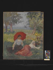 Two Women Resting In A Landscape