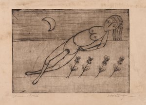Crescent Moon, Flowers and Female Nude by Alfred Lomnitz