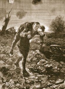 Temporary Lieutenant G. St. G. S. Cather bringing in a wounded man in full view of the enemy and under machine-gun and artillery fire by Alfred Pearse
