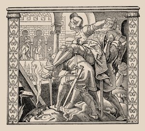 Die Nibelungen. How Rudigers corps is presented to Krimhild, 1840-1841 by Alfred Rethel