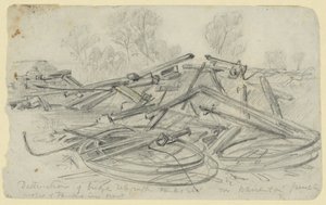 Destruction of Bridge, Telegraph Tanks, Etc. in Warrenton Junction by Alfred Rudolph Waud
