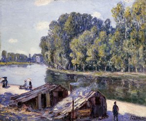 Huts on the Edge of the Canal du Loing with Sun Shining