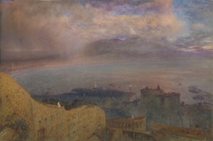 View of the Bay of Naples with Vesuvius, Smoking, in the Distance Evening, 1871