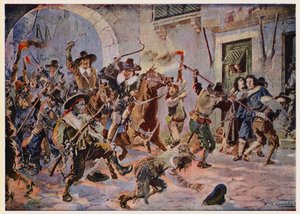 Riots in Lisbon During the Reign of King Afonso VI of Portugal by Alfredo Roque Gameiro