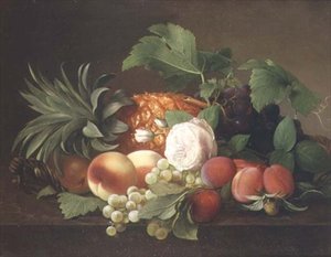 Still Life with Pineapple, Peaches, Plums and Grapes by Alfrida Vilhelmine Ludovica Baadsgaard