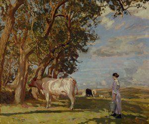 Summer Mornings, A Milk Maid and Cattle by Algernon Mayow Talmage