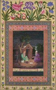 Two Old Men in Discussion Outside a Hut, Folio from the Davis Album, A.H.1085/A.D.1674-75 by Ali Quli Jabbadar
