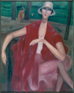 Woman in Red by the Shore by Alice Bailly