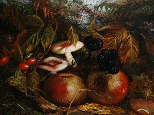 Still Life with Mushrooms, Apples and Blackberries by Alice M Wilson
