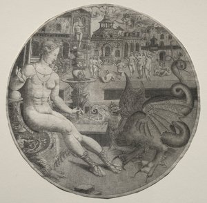 Naked Woman and a Dragon by Allaert Claesz