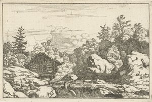 Landscape with Hut by Waterfall