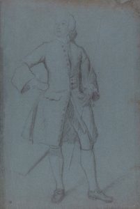 Man Standing Holding a Staff in His Left Hand, Full Length