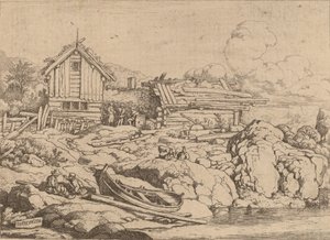 Boat at a River Bank with Three Goats by Allart van Everdingen