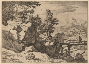 Man on a Small Wooden Bridge