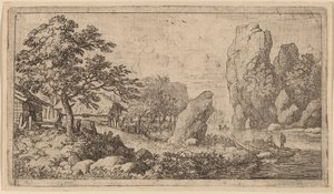 Pointed Boulder at the Bank of a River by Allart van Everdingen