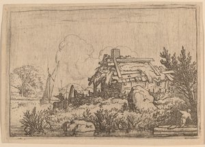 Ruined Cottage, Surrounded by Water by Allart van Everdingen