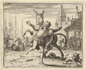 The Ass, Jealous of the Attention the Dog Is Getting From His Master, Looks to Imitate by Allart van Everdingen
