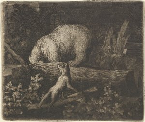 The Bear with His Snout and Forepaws Caught in the Trunk of a Tree by Allart van Everdingen