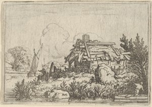 The Ruined Cottage, Surrounded by Water by Allart van Everdingen