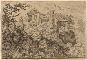 Three Cottages on a Rock, probably c. 1645-1656 by Allart van Everdingen