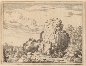 Two Men Seated at the Foot of a High Rock by Allart van Everdingen