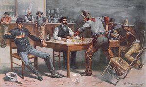 Argument over cards in a Western saloon by Allen Carter (after) Redwood