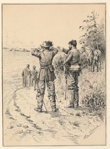 Officers and General Watching a Naval Battle (Battle of the Monitor and the Merrimac)