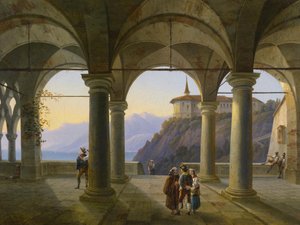 Column Terrace with Figures and View of a Mountain Lake by Alois Gustav Schulz