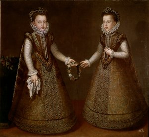 Portrait of Isabella and Catherine, daughters of King Philip II (1527-1598) of Spain. Painting by Alonso Sanchez-Coello (circa 1531-1588)