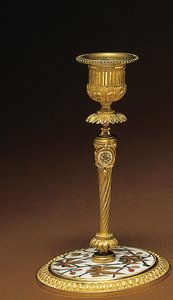 Candlestick, from a Napoleon III four-piece desk set, marquetry by Duvinage and Harinckouk