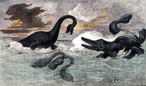 Lias Period (Lower Jurassic): Plesiosaur and Ichtyosaur by Alphonse Demarle