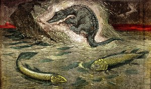 Transition from fish to reptiles. Drawing A. Demarle. 1885 by Alphonse Demarle