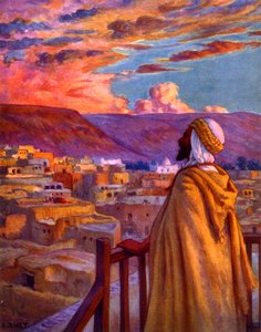 Muezzin calling the faithful to prayer at a village in the desert by Alphonse Etienne Dinet