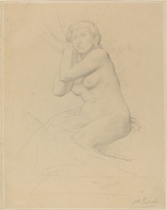 Female Nude Seated by Alphonse Legros