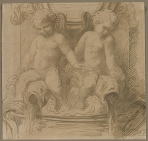 Fountain with Putti Riding Dolphins by Alphonse Legros