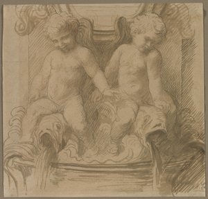 Fountain with Putti Riding Dolphins by Alphonse Legros