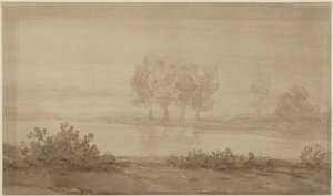 Landscape - Four Trees beyond a River by Alphonse Legros