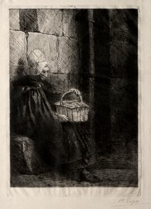 Landscape in the Vicinity of Boulogne, Called Woman with a Basket by Alphonse Legros