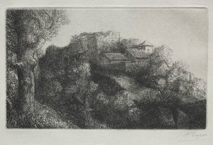 Landscape with buildings by Alphonse Legros