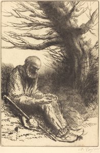 Old Man, Old Tree by Alphonse Legros