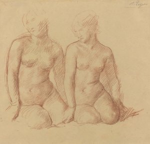 Study of Two Figures Seated Side by Side by Alphonse Legros