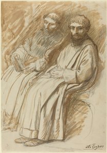 Two Monks Seated in a Church by Alphonse Legros