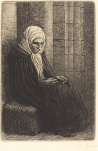 Woman Seated Against a Wall, Child with His Head in Her Lap by Alphonse Legros