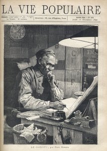 A concentrated copyist working in his office. Illustration by Alfons Maria Mucha by Alphonse Mucha