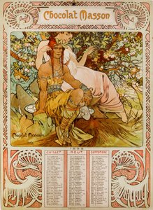 Chocolate Masson calendar illustrated by Mucha, a Czech Art Nouveau painter by Alphonse Mucha