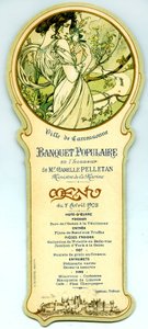 Menu of a popular banquet organized in Carcassonne on April 7 by Alphonse Mucha