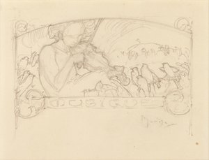Study of a Woman Playing Violin by Alphonse Mucha